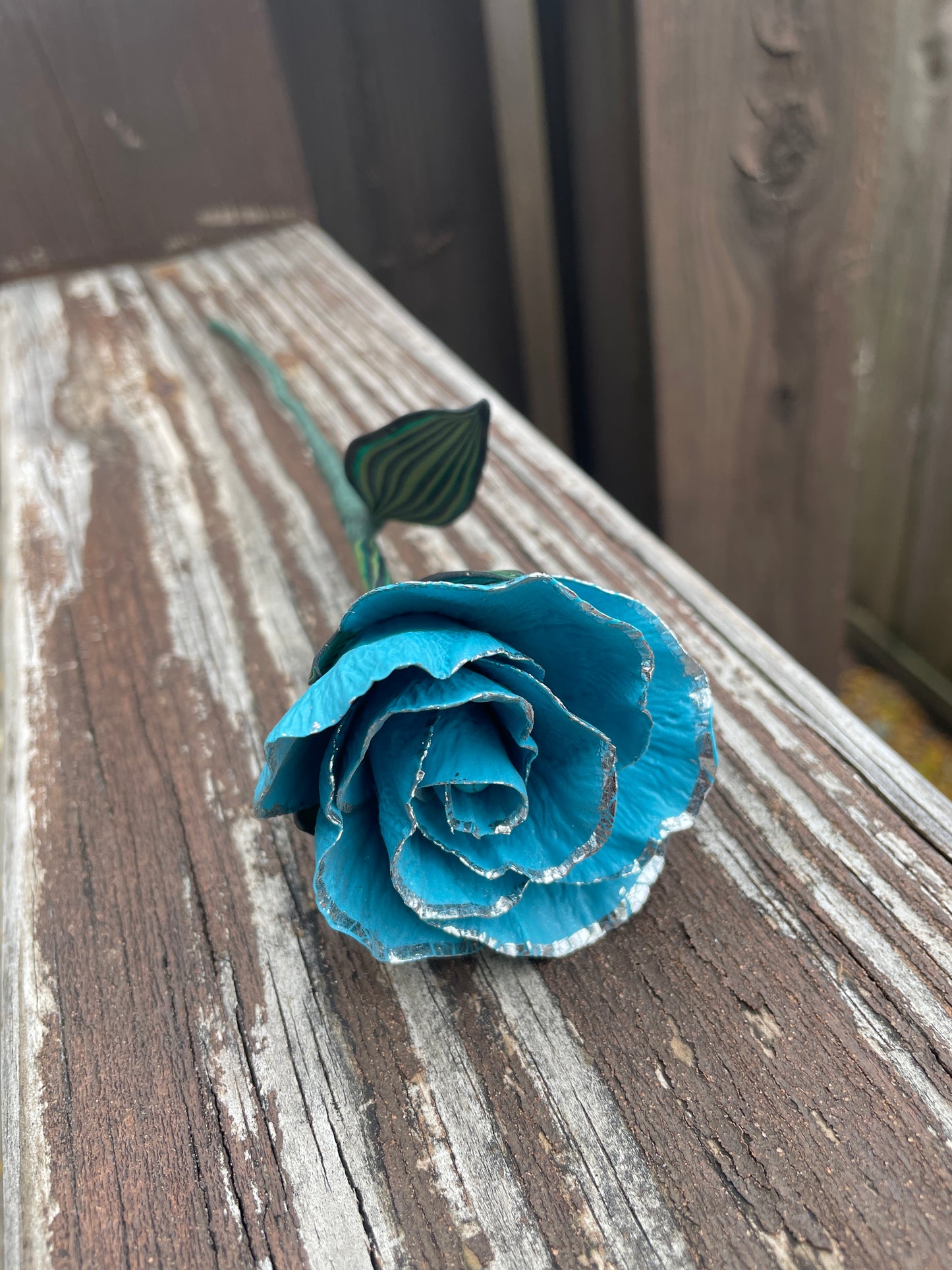 Silver Leaf Turquoise Rose