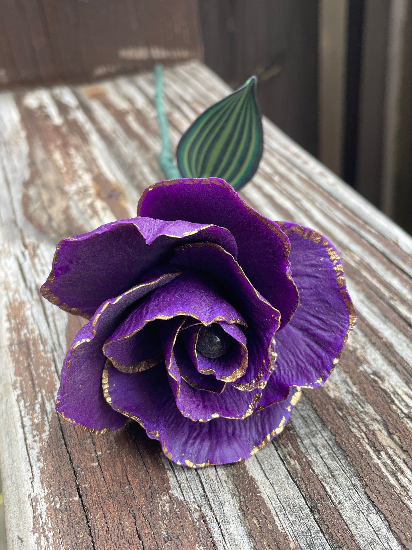 Gold Leaf Purple Rose