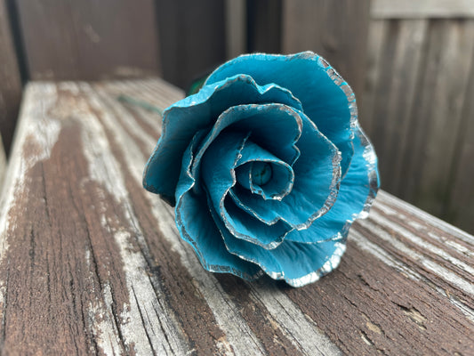 Silver Leaf Turquoise Rose